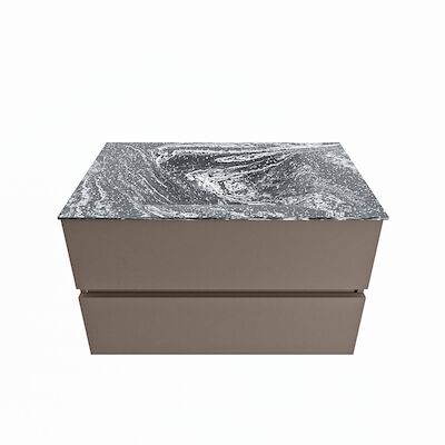 MONDIAZ VICA-DLUX 80cm badmeubel onderkast Smoke 2 lades. Inbouw wastafel CLOUD midden 1 kraangat, kleur Lava.