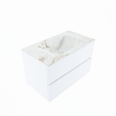 MONDIAZ VICA-DLUX 80cm badmeubel onderkast Talc 2 lades. Inbouw wastafel CLOUD midden 1 kraangat, kleur Frappe, en spiegel model SPOT