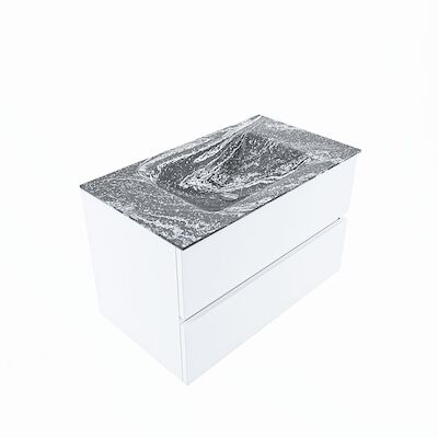 MONDIAZ VICA-DLUX 80cm badmeubel onderkast Talc 2 lades. Inbouw wastafel CLOUD midden 1 kraangat, kleur Lava, en spiegel model SPOT
