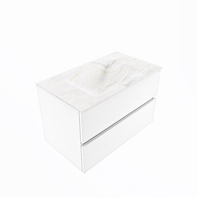 MONDIAZ VICA-DLUX 80cm badmeubel onderkast Talc 2 lades. Inbouw wastafel CLOUD midden 1 kraangat, kleur Ostra, en spiegel model SPOT