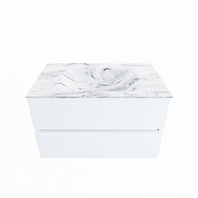 MONDIAZ VICA-DLUX 80cm badmeubel onderkast Talc 2 lades. Inbouw wastafel CLOUD midden zonder kraangat, kleur Glace.