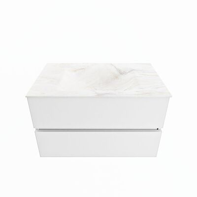MONDIAZ VICA-DLUX 80cm badmeubel onderkast Talc 2 lades. Inbouw wastafel CLOUD midden zonder kraangat, kleur Ostra.