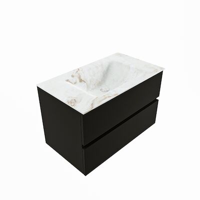 MONDIAZ VICA-DLUX 80cm badmeubel onderkast Urban 2 lades. Inbouw wastafel CLOUD midden 1 kraangat, kleur Frappe, en spiegel model SPOT