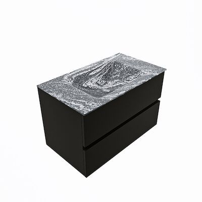 MONDIAZ VICA-DLUX 80cm badmeubel onderkast Urban 2 lades. Inbouw wastafel CLOUD midden 1 kraangat, kleur Lava, en spiegel model SPOT