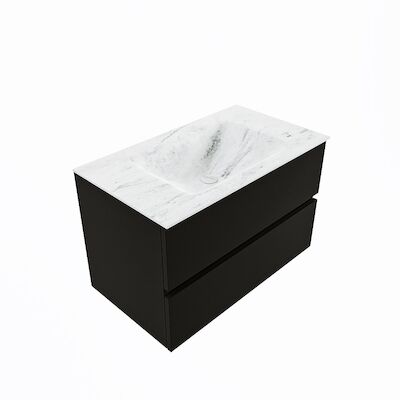 MONDIAZ VICA-DLUX 80cm badmeubel onderkast Urban 2 lades. Inbouw wastafel CLOUD midden 1 kraangat, kleur Opalo, en spiegel model SPOT