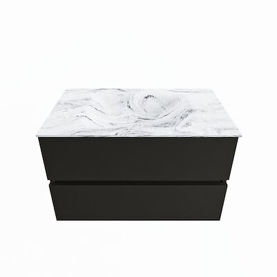 MONDIAZ VICA-DLUX 80cm badmeubel onderkast Urban 2 lades. Inbouw wastafel CLOUD midden zonder kraangat, kleur Glace.
