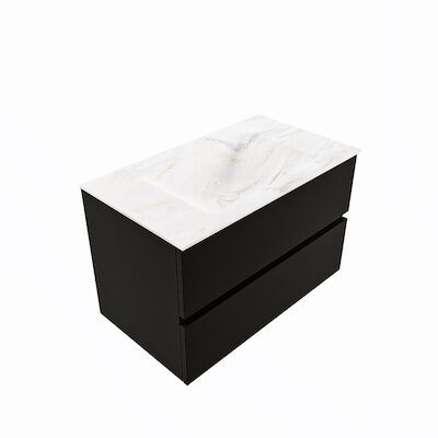 MONDIAZ VICA-DLUX 80cm badmeubel onderkast Urban 2 lades. Inbouw wastafel CLOUD midden zonder kraangat, kleur Ostra, en spiegel model SPOT