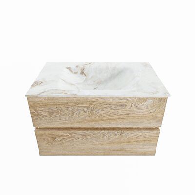 MONDIAZ VICA-DLUX 80cm badmeubel onderkast Washed Oak 2 lades. Inbouw wastafel CLOUD midden 1 kraangat, kleur Frappe.