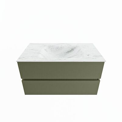 MONDIAZ VICA-DLUX 90cm badmeubel onderkast Army 2 lades. Inbouw wastafel CLOUD midden zonder kraangat, kleur Opalo.