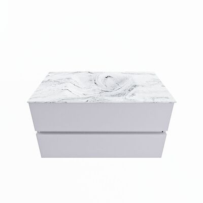 MONDIAZ VICA-DLUX 90cm badmeubel onderkast Cale 2 lades. Inbouw wastafel CLOUD midden 1 kraangat, kleur Glace.