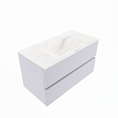 MONDIAZ VICA-DLUX 90cm badmeubel onderkast Cale 2 lades. Inbouw wastafel CLOUD midden 1 kraangat, kleur Ostra, en spiegel model SPOT