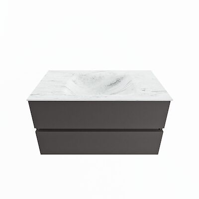 MONDIAZ VICA-DLUX 90cm badmeubel onderkast Dark grey 2 lades. Inbouw wastafel CLOUD midden 1 kraangat, kleur Opalo.