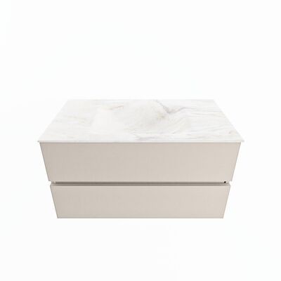 MONDIAZ VICA-DLUX 90cm badmeubel onderkast Linen 2 lades. Inbouw wastafel CLOUD midden zonder kraangat, kleur Ostra.