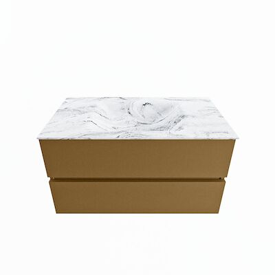 MONDIAZ VICA-DLUX 90cm badmeubel onderkast Oro 2 lades. Inbouw wastafel CLOUD midden zonder kraangat, kleur Glace.