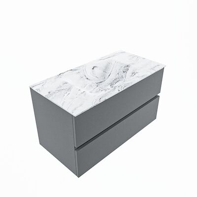 MONDIAZ VICA-DLUX 90cm badmeubel onderkast Plata 2 lades. Inbouw wastafel CLOUD midden 1 kraangat, kleur Glace, en spiegel model SPOT