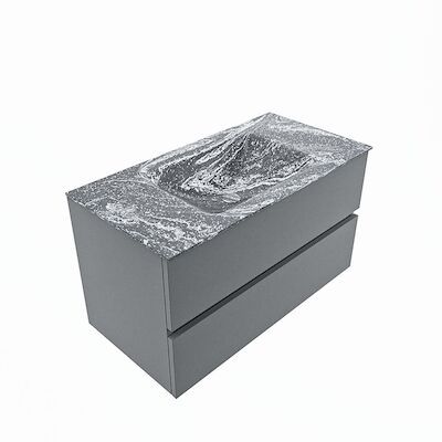 MONDIAZ VICA-DLUX 90cm badmeubel onderkast Plata 2 lades. Inbouw wastafel CLOUD midden 1 kraangat, kleur Lava, en spiegel model SPOT