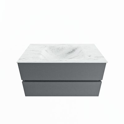 MONDIAZ VICA-DLUX 90cm badmeubel onderkast Plata 2 lades. Inbouw wastafel CLOUD midden 1 kraangat, kleur Opalo.