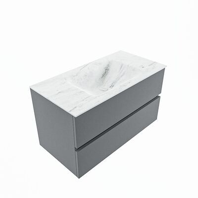 MONDIAZ VICA-DLUX 90cm badmeubel onderkast Plata 2 lades. Inbouw wastafel CLOUD midden zonder kraangat, kleur Opalo, en spiegel model SPOT