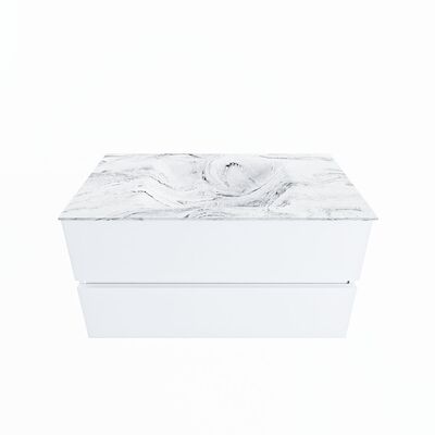 MONDIAZ VICA-DLUX 90cm badmeubel onderkast Talc 2 lades. Inbouw wastafel CLOUD midden 1 kraangat, kleur Glace.