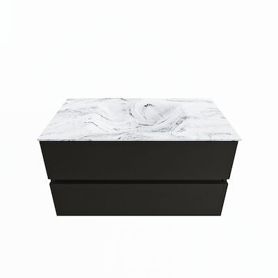 MONDIAZ VICA-DLUX 90cm badmeubel onderkast Urban 2 lades. Inbouw wastafel CLOUD midden zonder kraangat, kleur Glace.