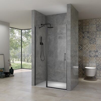 Nisdeur Van Rijn ST02 88×200 cm Draaideur 6 mm Met Vaste Wand 8mm Zwart