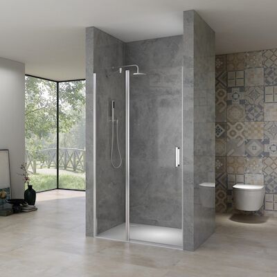 Nisdeur Van Rijn ST02 98×200 cm Draaideur 6 mm Met Vaste Wand 8mm Chroom