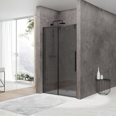 Nisdeur Van Rijn ST06 Schuifdeur Met Vaste Wand Rookglas 160×200 cm 8 mm Soft Close Zwart
