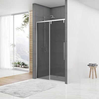 Nisdeur Van Rijn ST06 Schuifdeur Met Vaste Wand Rookglas 180×200 cm 8 mm Soft Close Chroom