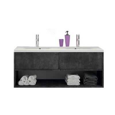 Onderkast Allibert Marny 120×53,5×47,2 cm met Twee Lades en Nis Donker Beton (dubbele wastafel optioneel)