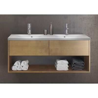 Onderkast Allibert Marny 120×53,5×47,2 cm met Twee Lades en Nis Eik Arlington (dubbele wastafel optioneel)