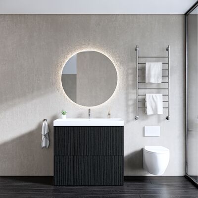 Onderkast Gliss Design Hades 2 Softclose Laden 100×84.5x45cm Houtskool Eiken (wastafel keuze)