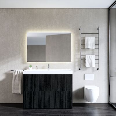 Onderkast Gliss Design Hades 2 Softclose Laden 120×84.5x45cm Houtskool Eiken (wastafel keuze)