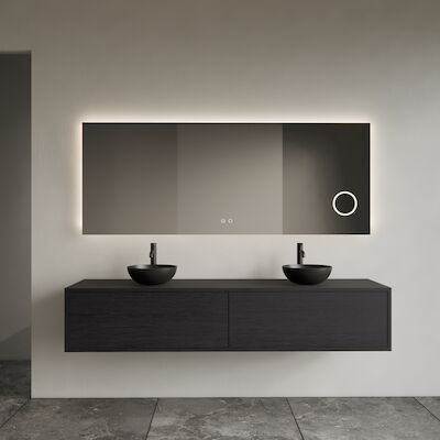 Onderkast Gliss Design Joa Black Veneer 180 CM 2 Laden Incl.Topplaat