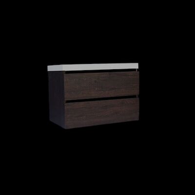Onderkast Sanilux Trendline Met Greeplijst Mat Zwart 80x47x52 Cm Brown Oak