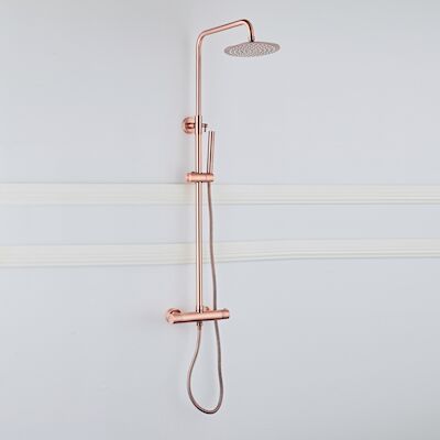 Opbouw Regendouche Set BWS Copper Thermostatisch Staaf Handdouche Geborsteld Koper 20 cm