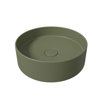 Opbouw Waskom Salenzi Hide Circle 40×12 cm Mat Legergroen (inclusief bijpassende afvoerplug)