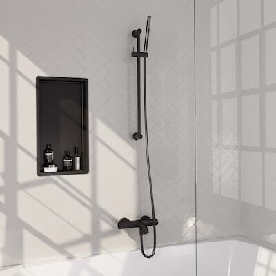 Opbouwset Bad- en Douchekraan Brauer Black Edition Thermostatisch Met Wandhouder Mat Zwart