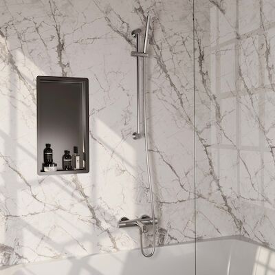 Opbouwset Bad- en Douchekraan Brauer Brushed Carving Thermostatisch Met Wandhouder En Handdouche 3 Standen Geborsteld RVS