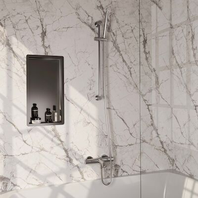 Opbouwset Bad- en Douchekraan Brauer Brushed Edition Thermostatisch Met Wandhouder En Handdouche 3 Standen Geborsteld RVS