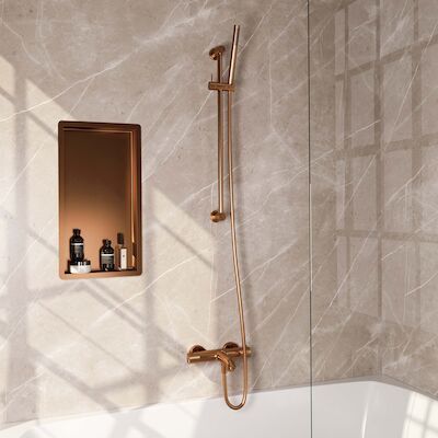 Opbouwset Bad- en Douchekraan Brauer Copper Carving Thermostatisch Met Glijstang Geborsteld Koper