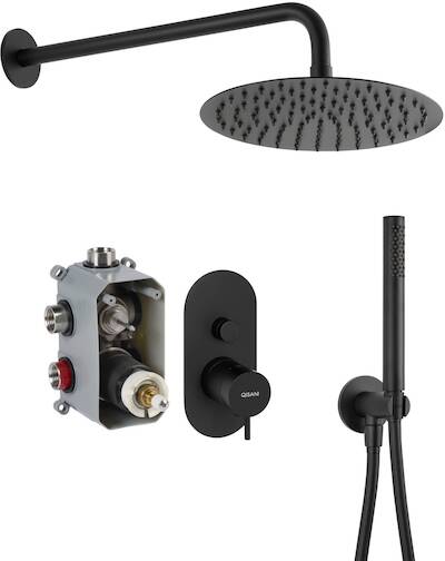 Qisani Flow inbouw regendoucheset Ø25cm zwart
