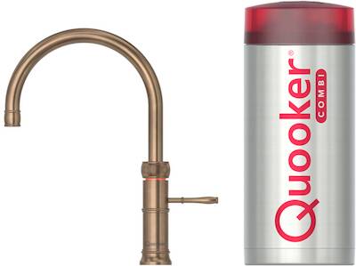 Quooker Classic Fusion Round messing patina met COMBI+ boiler 3-in-1 kokend water kraan