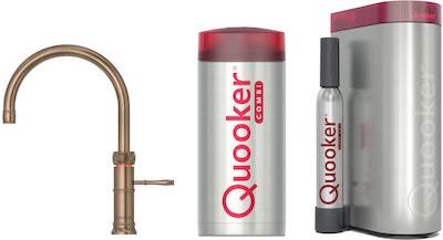 Quooker Classic Fusion Round messing patina met COMBI boiler en CUBE reservoir 5-in-1 kokend water kraan