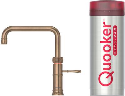 Quooker Classic Fusion Square messing patina met PRO3 boiler 3-in-1 kokend water kraan