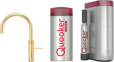 Quooker Fusion round met COMBI+ boiler en CUBE reservoir 5-in-1 kokend water kraan Goud