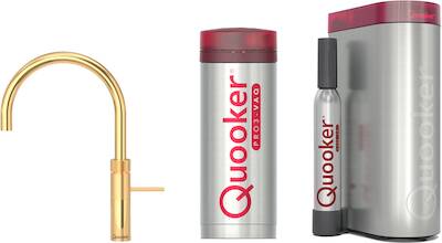 Quooker Fusion round met PRO3 boiler met PRO3 boiler en CUBE reservoir 5-in-1 kokend water kraan Goud