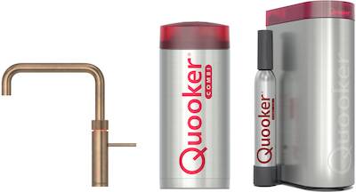 Quooker Fusion Square messing patina met COMBI+ boiler en CUBE reservoir 5-in-1 kokend water kraan
