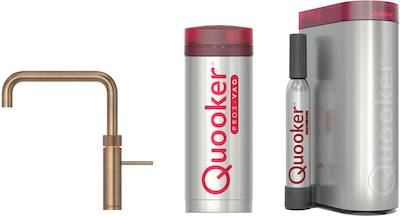 Quooker Fusion Square messing patina met PRO3 boiler en CUBE reservoir 5-in-1 kokend water kraan