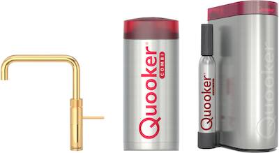 Quooker Fusion square met COMBI+ boiler en CUBE reservoir 5-in-1 kokend water kraan Goud