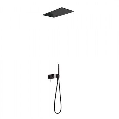 Regendouche Inbouw Tres 3V Mengkraan 28×55 cm Douchekop Rechthoek Mat Zwart